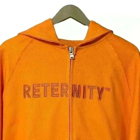 RETERNITY Raglan Zip Hoodie S Orange Luxury Streetwear Spell-Out Pockets NWT - Picture 7 of 13